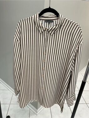 Adrienne Vittadini Black and White Vertical Stripe Button-Down Shirt